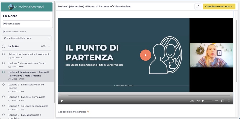 Anteprima della Lezione 1 dentro la piattaforma