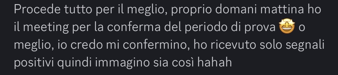 Messaggio di Lia prima del meeting di conferma del periodo di prova