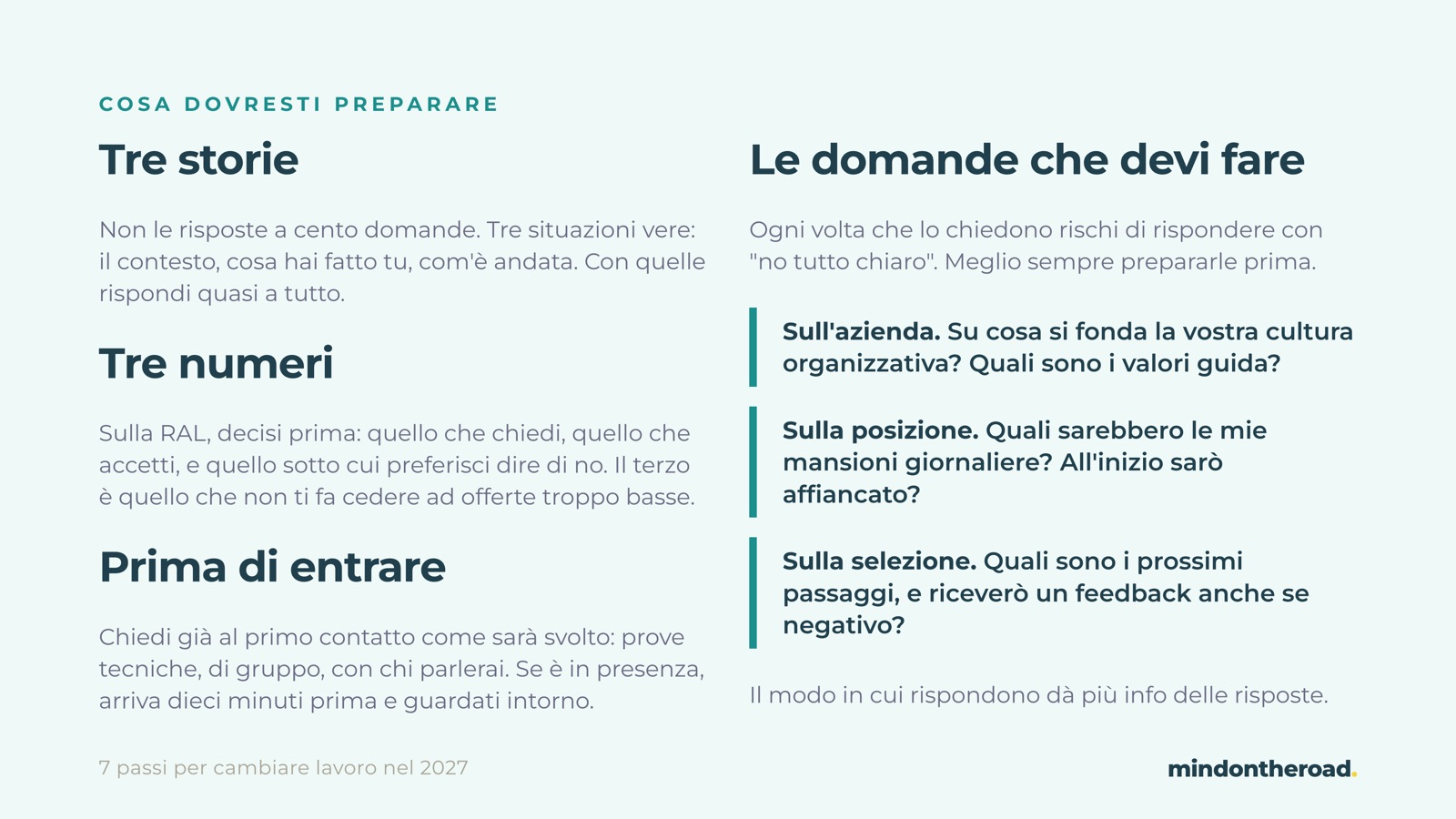 Slide della masterclass: tre storie e tre numeri per il colloquio, passo 7